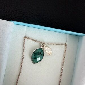 NWT Boutique Emerald E Initial Silver Necklace